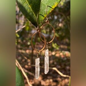 Handmade Bronze and Clear Quartz Dangle Earrings